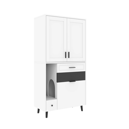 Multifunctional Cat Storage Cabinet with Stable Construction, Adjustable Shelves, Drawers, and Cat Bed Area – Cozy Activity Space for Cats, Pet Furniture with Arch Openings