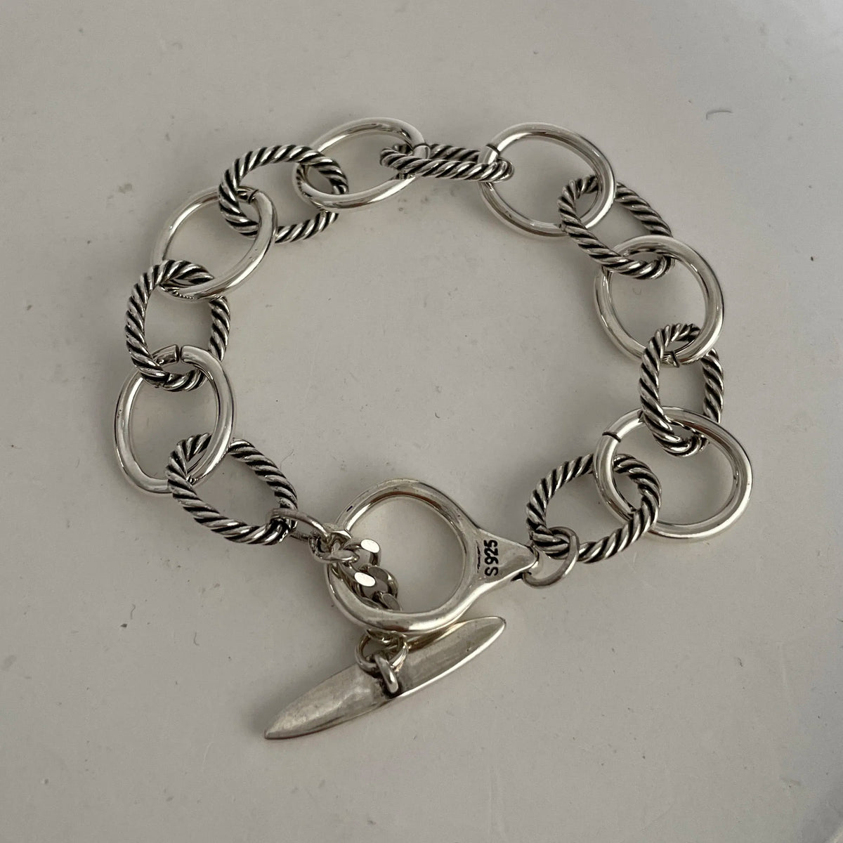 100% Solid 925 Sterling Silver Metal Bracelet for Women Vintage Handmade Simple Retro Heart Chain Bracelet Birthday Gift Party