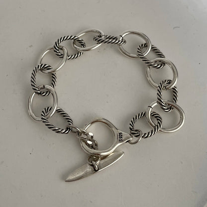 100% Solid 925 Sterling Silver Metal Bracelet for Women Vintage Handmade Simple Retro Heart Chain Bracelet Birthday Gift Party
