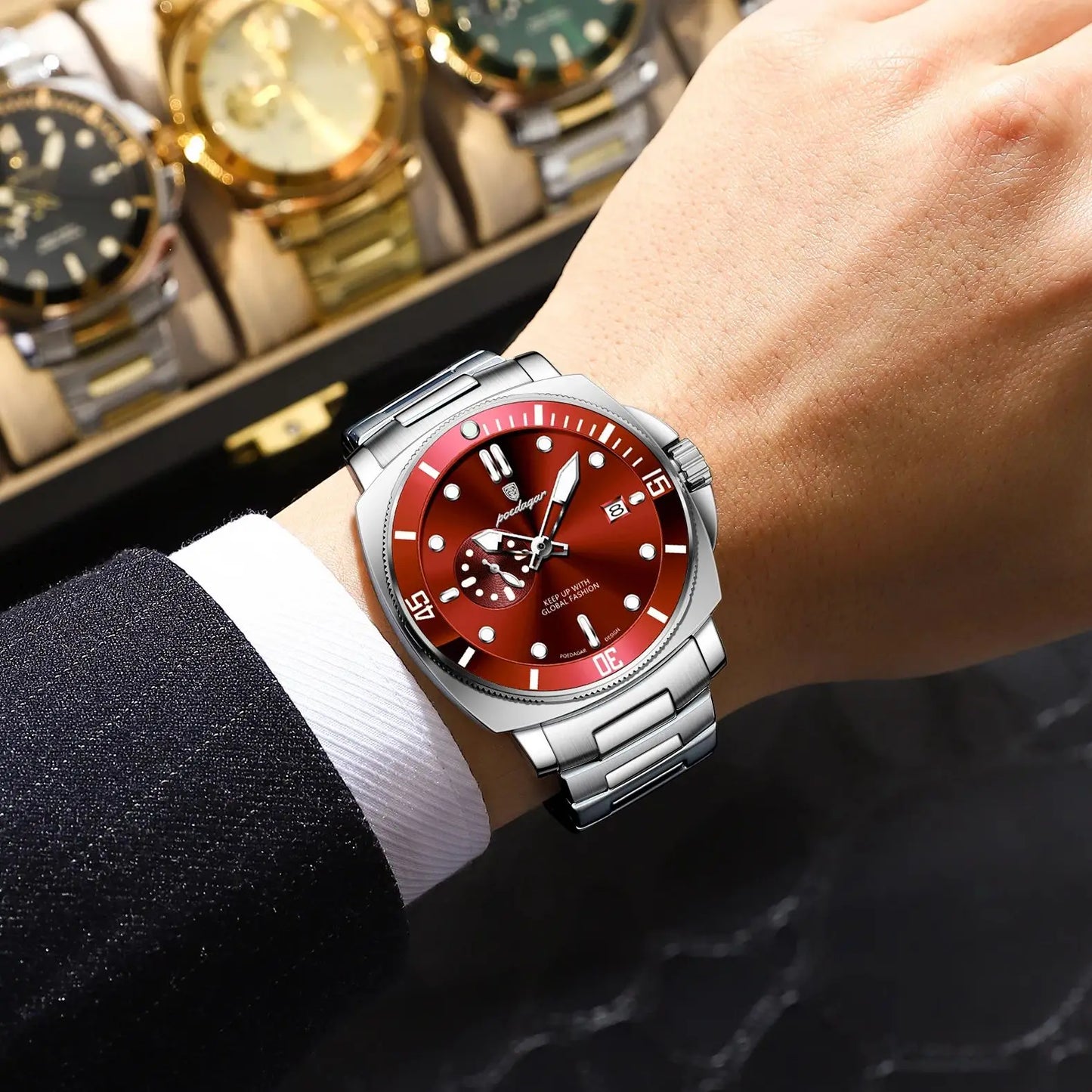 POEDAGAR Luxury Trendy Men Watch Waterproof Luminous Date Stainless Steel Male Watch Quartz Business Sports Men's Watches Reloj
