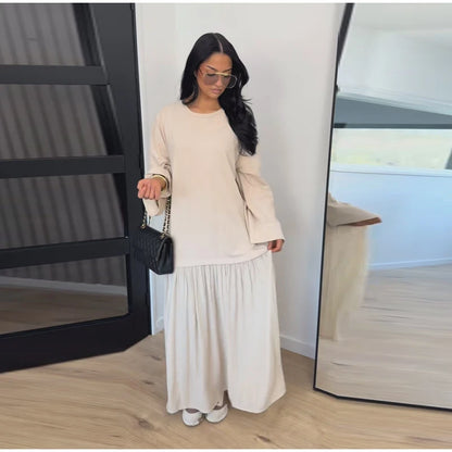 2026 Summer New Loose Patchwork Dresses Women's Pleated Fashion Short Sleeve O-neck Long Robes Female Elegant Casual Dress