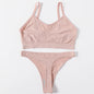 Women Seamless Bra And Panties Set Wire Free Bralette High Leg Cut Thongs Comfort Ribbed Unlined Underwear Sexy Lingerie Set