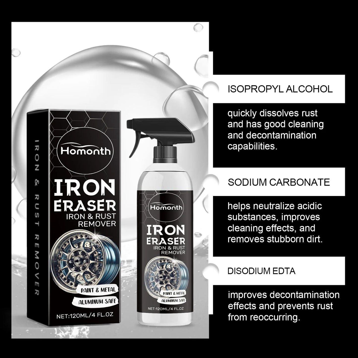 Rust Remover Spray Penetrating Lubricant Rust Converter for Wheels Brake Parts Restore Metal Car Detailing