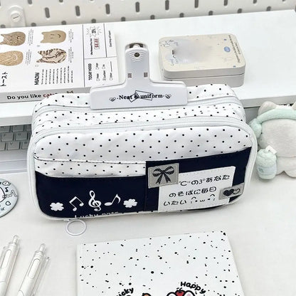 Multi-functional Black Polka Dot Pen Bag Large Capacity Multi-layer Pencil Case Portable Stationery Pouch Back To School