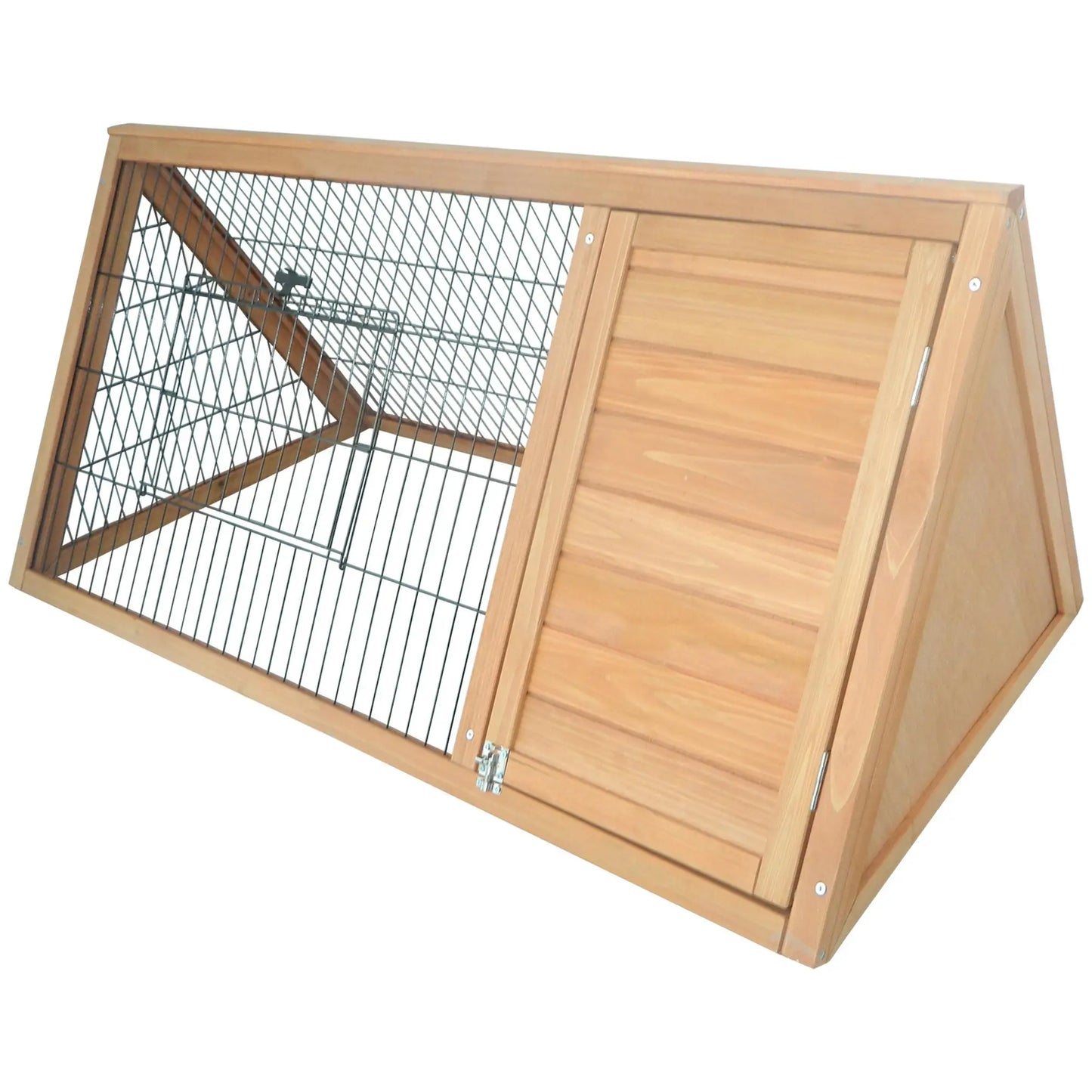 Large Rabbit cage Triangle 116x62.2x52.5 cm Metal Mesh Natural Wood with Doors for Small Animals Outdoor