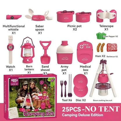 Kids Camping Set Indoor Outdoor Exploration Kit Pretend Play Toys Camping Tools Birthday Gift for Girl Boy OPTIONAL Pop Up Tent