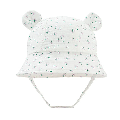 Baby Cotton Sun Hat New Children Outdoor Rabbit Ear Beach Caps Boy Girl Print Panama Hat Unisex Beach Bucket Hat For 3-12 Months