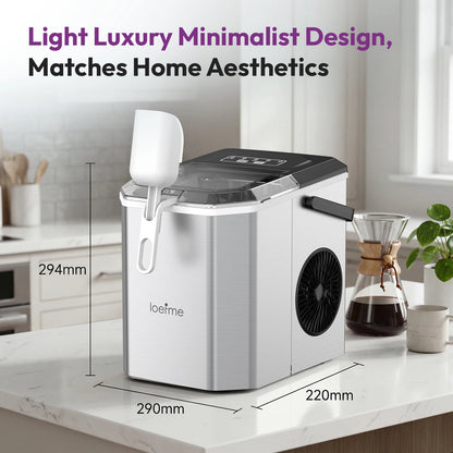LOEFME Portable Bullet Ice Maker 12KG/24H Countertop Ice Machine 9 Cubes in 6 Min Auto Clean 2 Ice Sizes with Handle
