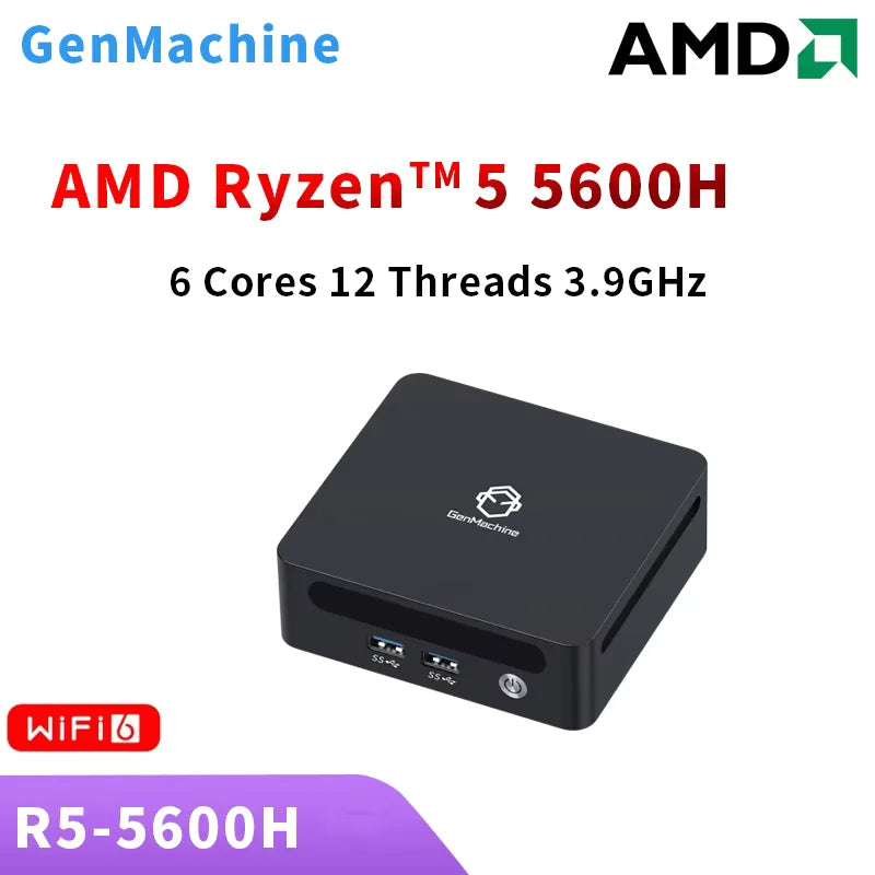GenMachine AMD Ryzen 5 5600H Mini PC Windows 11 Max Support 64GB 3200Mhz RAM WIFI6 Computer gaming pc