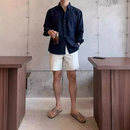 Men's Cotton Linen Shirt Wrinkle Free Casual Breathable Long Sleeve Shirt for Men Sun Protection Comfortable Boho Style Shirt