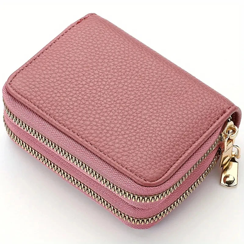 Women's Double Zipper Wallet Fashion Short Credit Card Holder with Large Capacity Coin Purse
