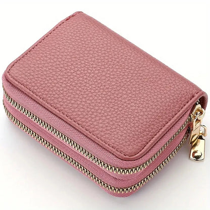 Women's Double Zipper Wallet Fashion Short Credit Card Holder with Large Capacity Coin Purse