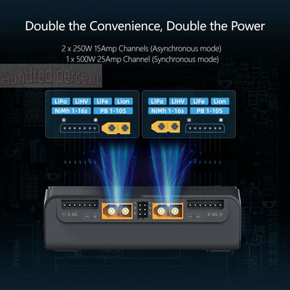 ToolkitRC M6D V3 Charger Black DC 500W Intelligent Dual Channel 1S 2S 3S 4S 5S 6S Toy Model Car Lithium Battery Fast Charging