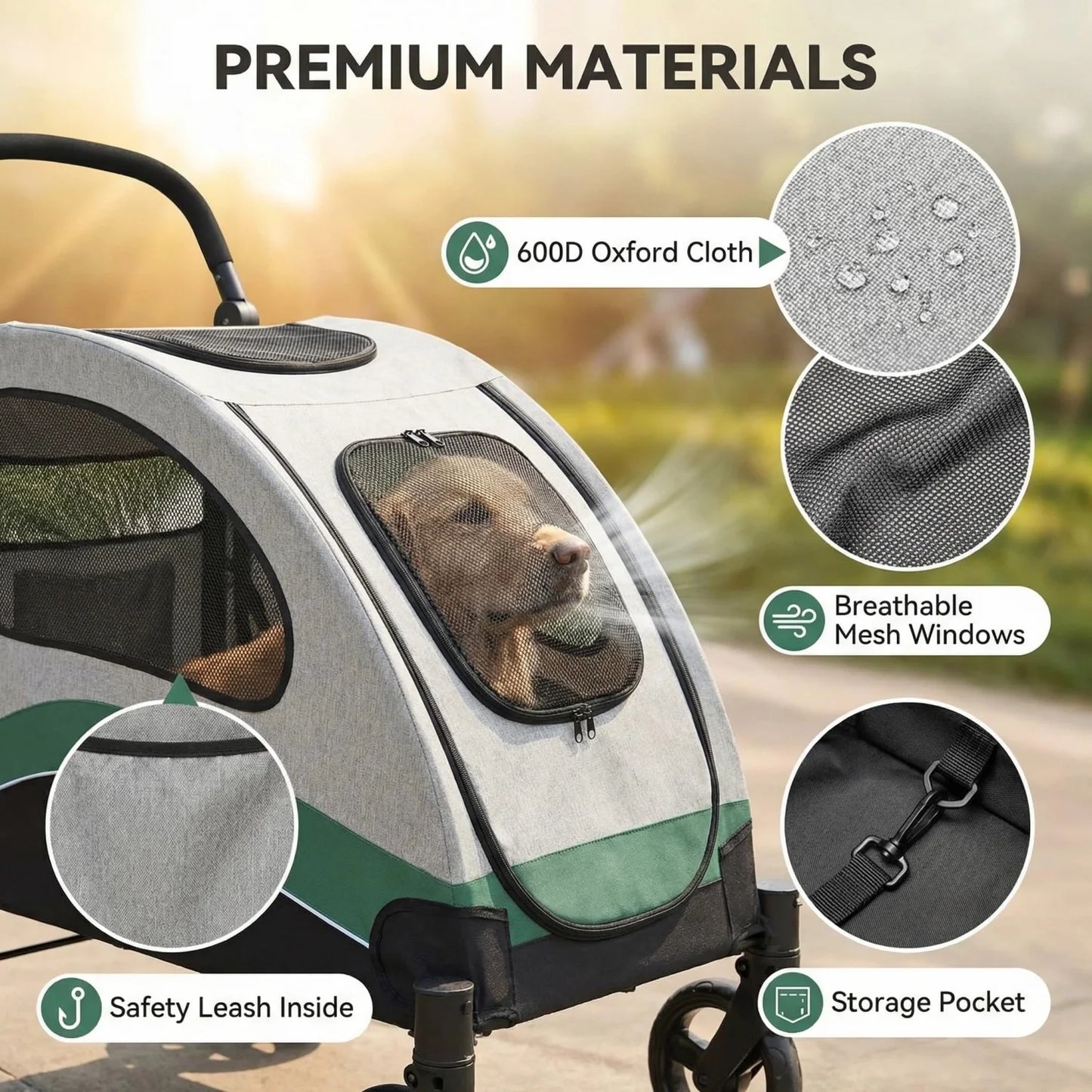 Heavy Duty Pet Wagon & Large Dog Stroller , Collapsible Dog Cart with Adjustable Handle, Breathable Mesh and Storage Pockets