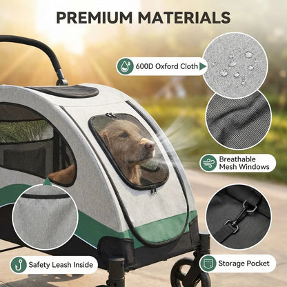 Heavy Duty Pet Wagon & Large Dog Stroller , Collapsible Dog Cart with Adjustable Handle, Breathable Mesh and Storage Pockets