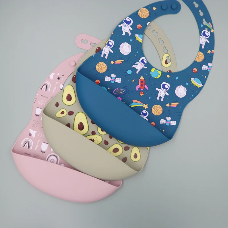 New Arrival Silicone Baby Bibs Silicon Printing Newborn Bib Feeding Burp Cloth Avocado Zoo Tractor Printing Tableware