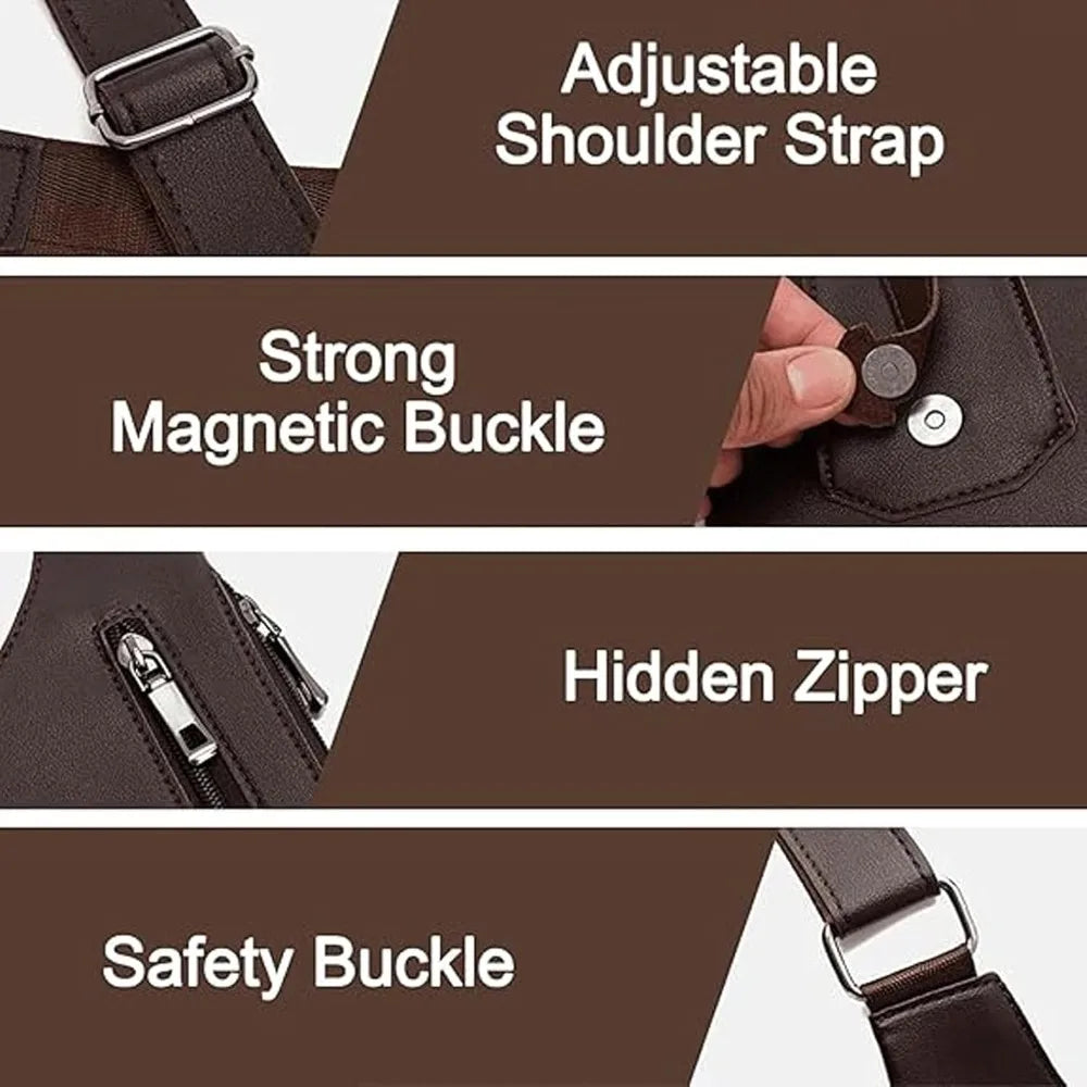 Double Shoulder Strap Multi-Pocket Outdoor Anti-Theft Tactical Fishing Bag Waterproof PU Multi-Purpose Men's Crossbody Bags