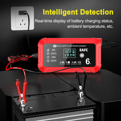 Car Battery Charger 6A 12V Car and Motorcycle Battery Charging Device Lead-acid Battery Smart Repair LCD Display