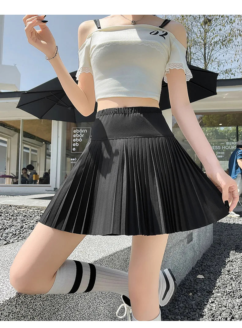 Korean Style Women Pleated A-line Skirts With Pants Mini Skirts Elastic Waist Casual High quality Summer A-line Skirts