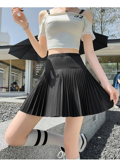 Korean Style Women Pleated A-line Skirts With Pants Mini Skirts Elastic Waist Casual High quality Summer A-line Skirts