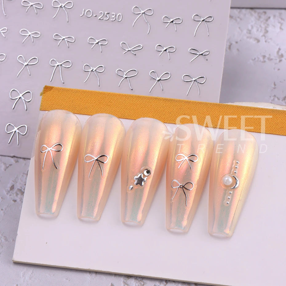 6pcs/set 3D Small Bow Ribbon Bowknot Y2K Nail Sticker Mini Kawaii Japanese Adhesive Decal Valentine's Simple Nail Manicure Decor