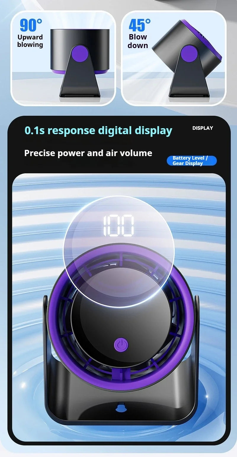 Desktop Fan 180degree Rotation Low-noise Silent Fan LED Display Large-capacity Home Mini Desktop Wall-mounted Fan 1800mAh