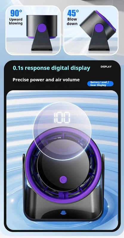 Desktop Fan 180degree Rotation Low-noise Silent Fan LED Display Large-capacity Home Mini Desktop Wall-mounted Fan 1800mAh