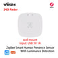 ZigBee Wifi MmWave Human Presence Motion Sensor With Luminance/Distance Detection 5/110/220V Tuya Smart Life Home Automation