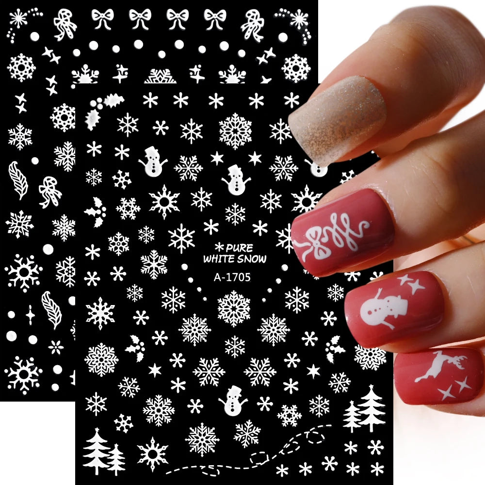 1sheet 3D White Snowflakes Nail Stickers for Christmas Winter Snow Flower Self-adhesive Nail Art Decals DIY Manicure Decorations