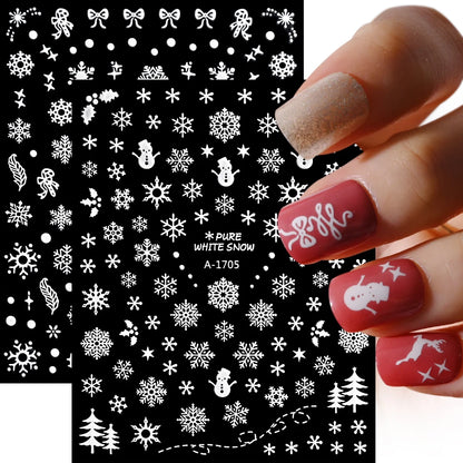 1sheet 3D White Snowflakes Nail Stickers for Christmas Winter Snow Flower Self-adhesive Nail Art Decals DIY Manicure Decorations
