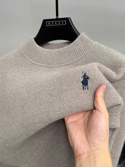 High end brand velvet sweater men's new designer fashion exquisite pony embroidery winter thick warm round neck knitted pullover