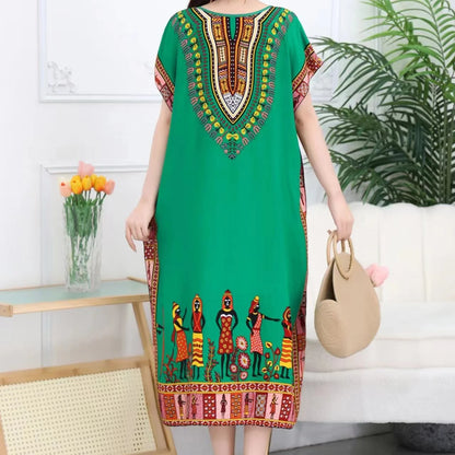 Casual Elegant Bohemian Printed Ethnic Style Retro Floral Woman Summer Street Wear Batwing Sleeve Loose Tunic Maternity Dress