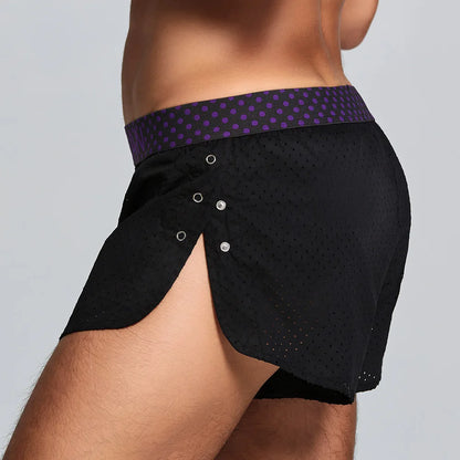 Men's Casual Shorts Side Fork Button Design Outdoor Aro Pants Mesh Breath Summer Beach Board Shorts Teenager Home Jog Gym Trunks