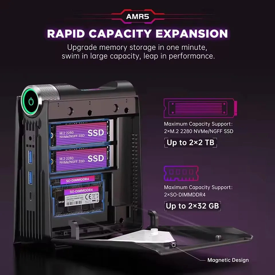 AMR5 Mini PC AMD Ryzen 7 5700U 16GB DDR4 512GB SSD Desktop Computer,WiFi6/BT5.2, 4K UHD, RGB Lights 3 Adjustable Mode Gaming PC