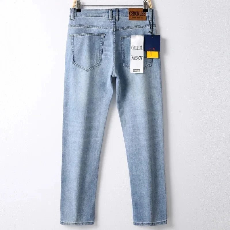2026 Spring Summer Thin Jeans Classic Style Fashion Stretch Regular Fit Denim Trousers Male Brand Men's Washed Light Blue