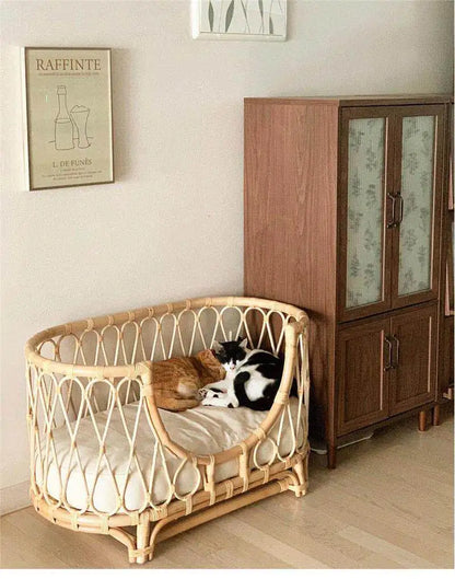Natural Rattan Artist Pet Bed Weaving Princess Light Luxury Pet Bed Japanese Vintage Pet Products Haustierbett XY40CWC
