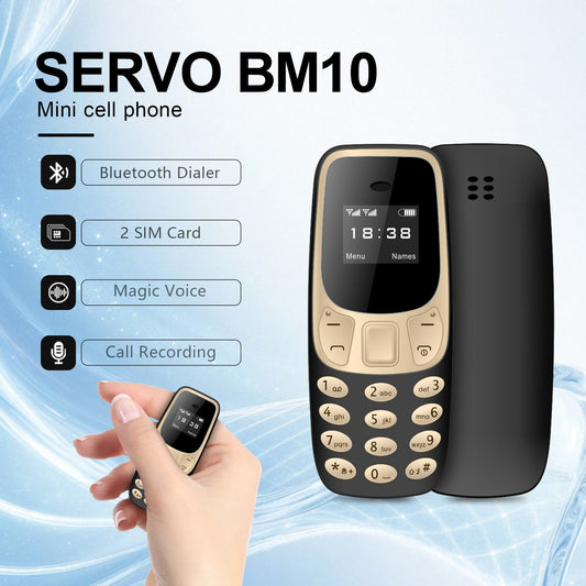 SERVO BM10 Tiny Mobile Phone 2G GSM Bluetooth Earphone Voice Changer Dialer mini Telephone Call Recording Dual SIM Dual Standby Unlocked Small Cellphone