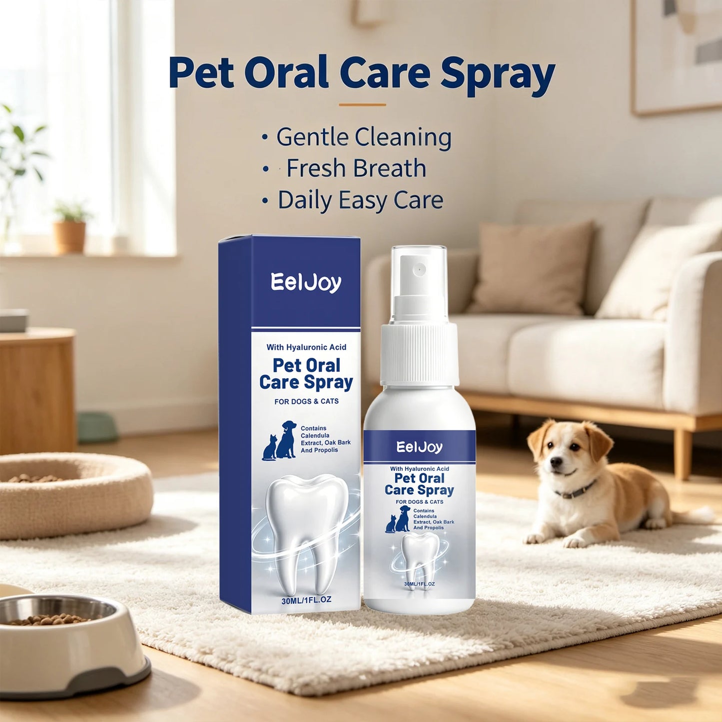 EELJOY Pet Oral Care Spray Removing Dental Plaque Reduce Oral Odor Freshen Breath Soothing Gums Natural Pet Teeth Cleaning Spray
