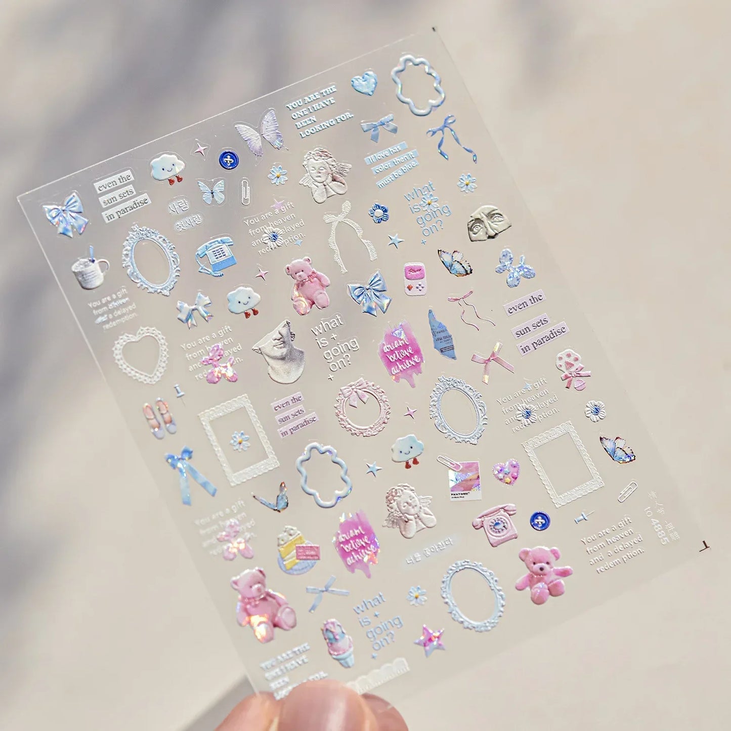 Collage Text English Letter Musical Note Star Graffiti Colorful 5D Love Heart Bowknot Nail Art Sticker Adhesive Manicure Decals