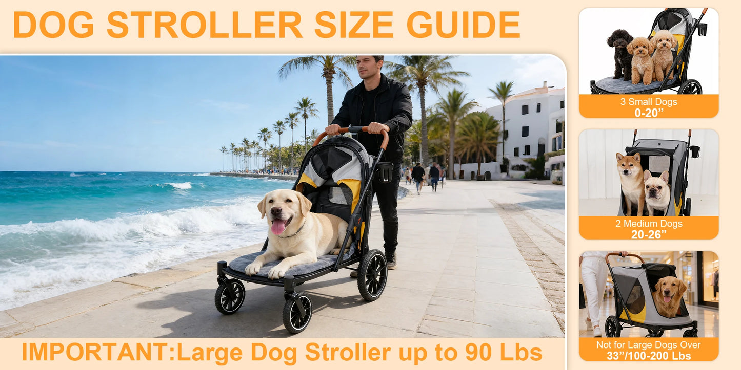 One-Click Folding Dog Stroller for Large Dogs Outdoor Pet Jogger Wagon Stroller Carrier with Storage Pockets 4 Wheels Pet Travel Stroller