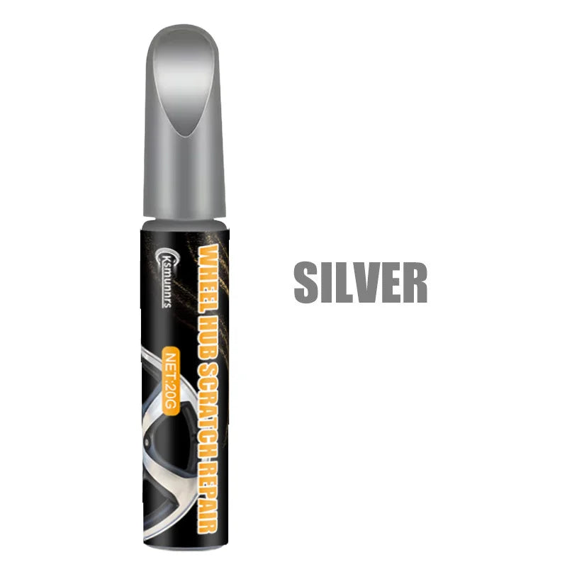 Automotive Silvery Alloy Rim Touch-Up Paint Pen, Wheel Curb Scratch and Impact Damage Repair, Dual-Tip Brush Head for Precise Re