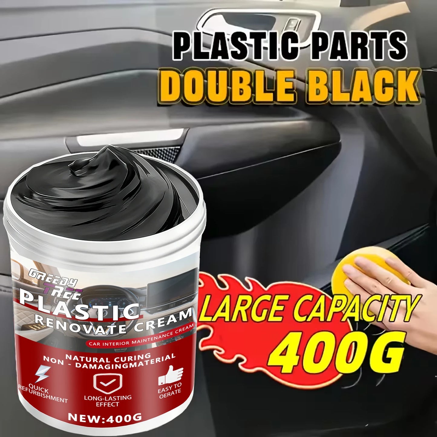 400gCar Plastic Part Restorer, Black Interior Trim Polishing Wax, Aging Prevention Refurbishment Agent, Repair Plastic Scratches