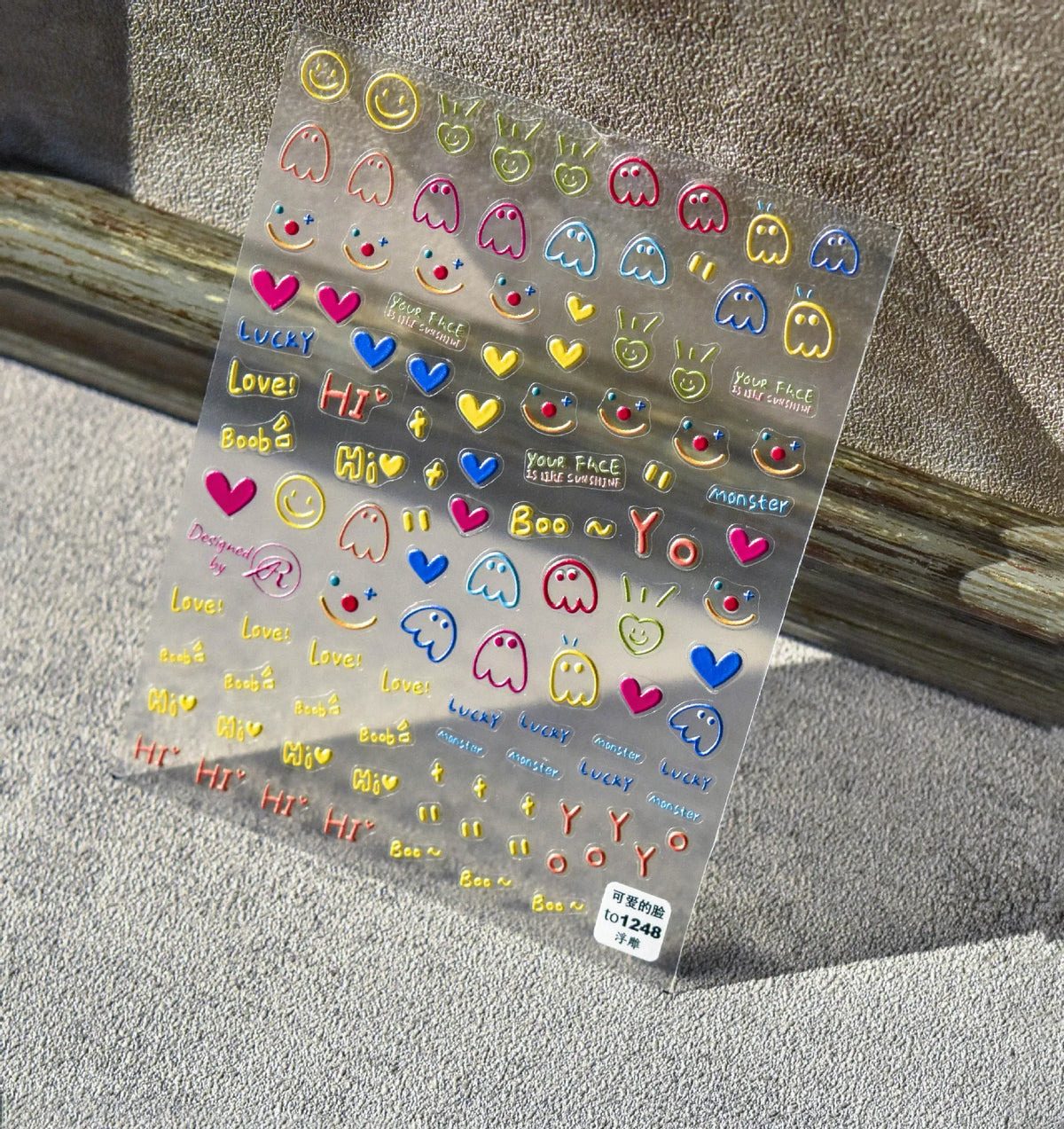 Collage Text English Letter Musical Note Star Graffiti Colorful 5D Love Heart Bowknot Nail Art Sticker Adhesive Manicure Decals