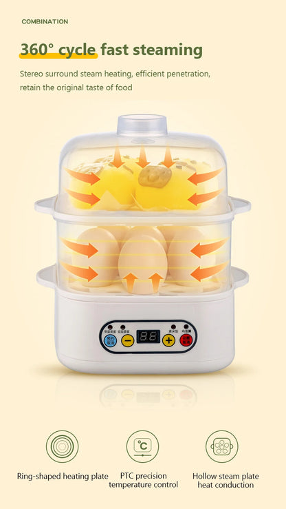Mini Food Steamer Multi-layer combination Egg Boiler Food Warmer Rice cooker Dry burning Prevention Auto-off Eggtart making Tool