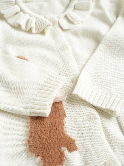 Baby Girls Embroidery Sweater Cardigan Autumn Fashion Cotton Floral Collar Kids Knitted Cardigan Rabbit Coat Outerwear Korean