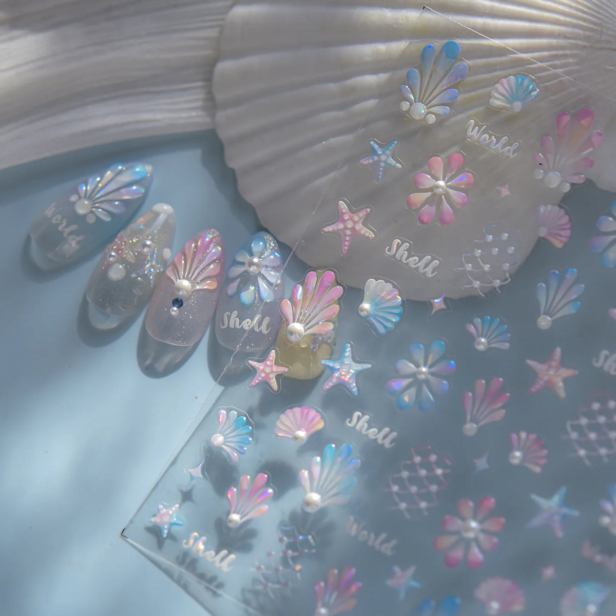 5D Nail Stickers Summer Beach Shell Crystal Diamond Self Adhesive Nail Art Stickers DIY Cute Ocean World Nail Decorations Parts