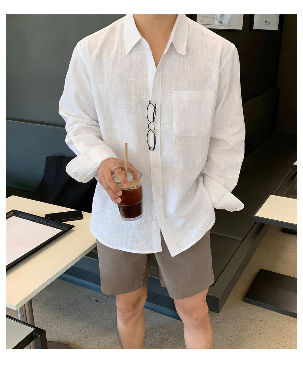 Men's Cotton Linen Shirt Wrinkle Free Casual Breathable Long Sleeve Shirt for Men Sun Protection Comfortable Boho Style Shirt