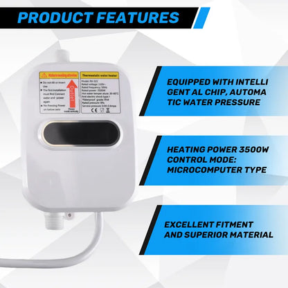 Electric Thankless Instant Hot Water Heater 3 Seconds Instant Heating 3500W Bathroom Faucet Tap Heating US Plug 110V