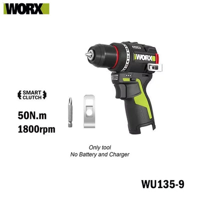 WORX WU135 Cordless Electric Drill 12V 50Nm 1800rpm Brushless Motor for Home Improvement Carpentry Metalworking Smart clutch