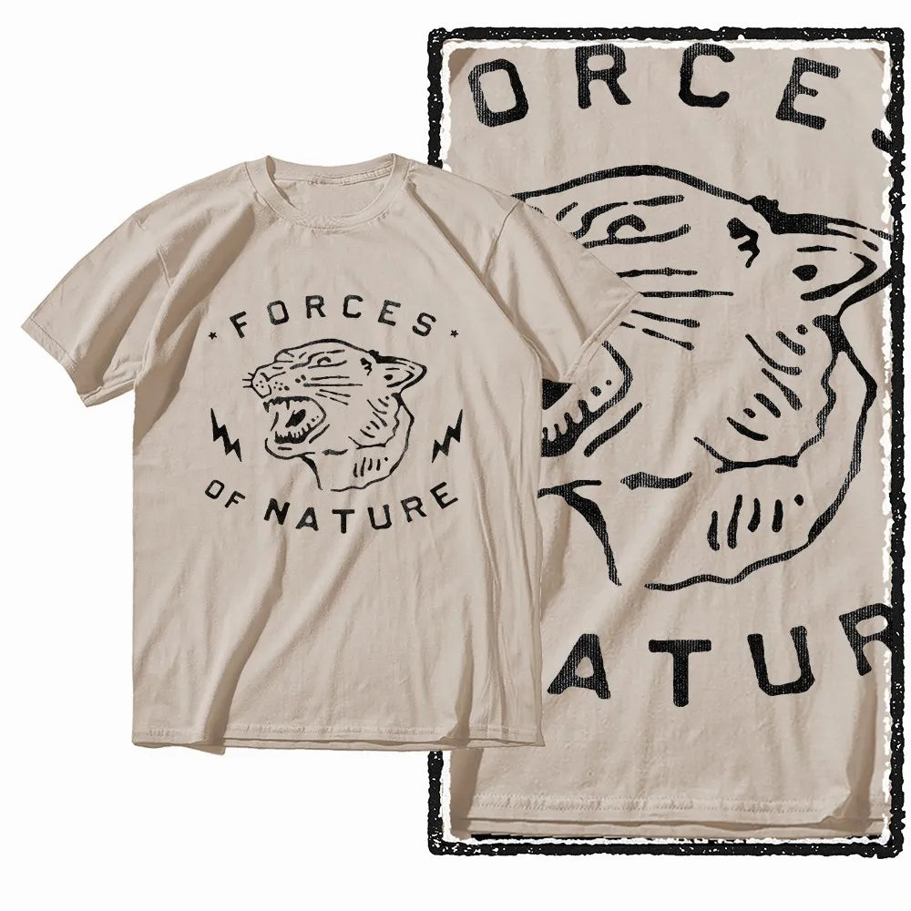 G41 Beige Vintage 100% Cotton Tiger Printed Men's T-shirt |  Streetwear Big Size Cool O-neck men's Tee Tshirt